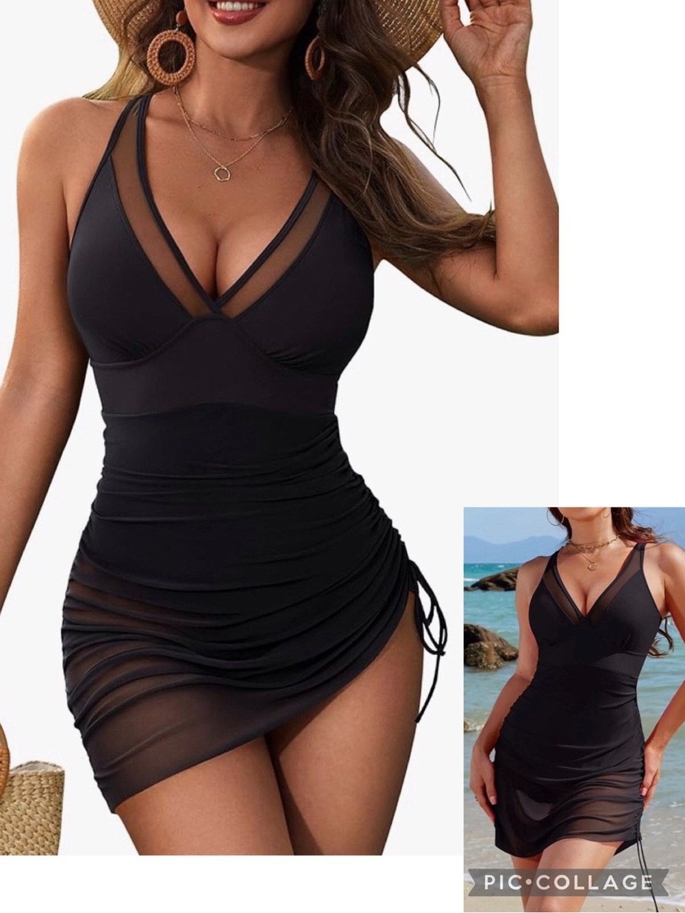 Blooming Jelly Slimming Mesh Sheer Sarong Swim Dress One Piece XL